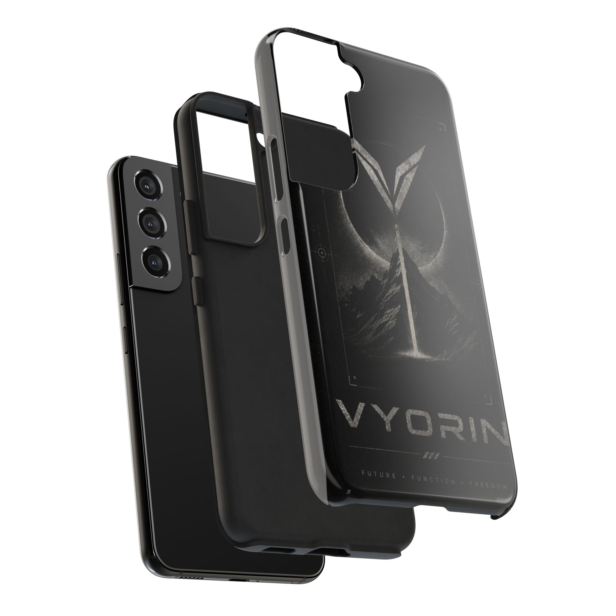 Vyorin Mountain Emblem Tough Phone Case — Dark Sci‑Fi Protection