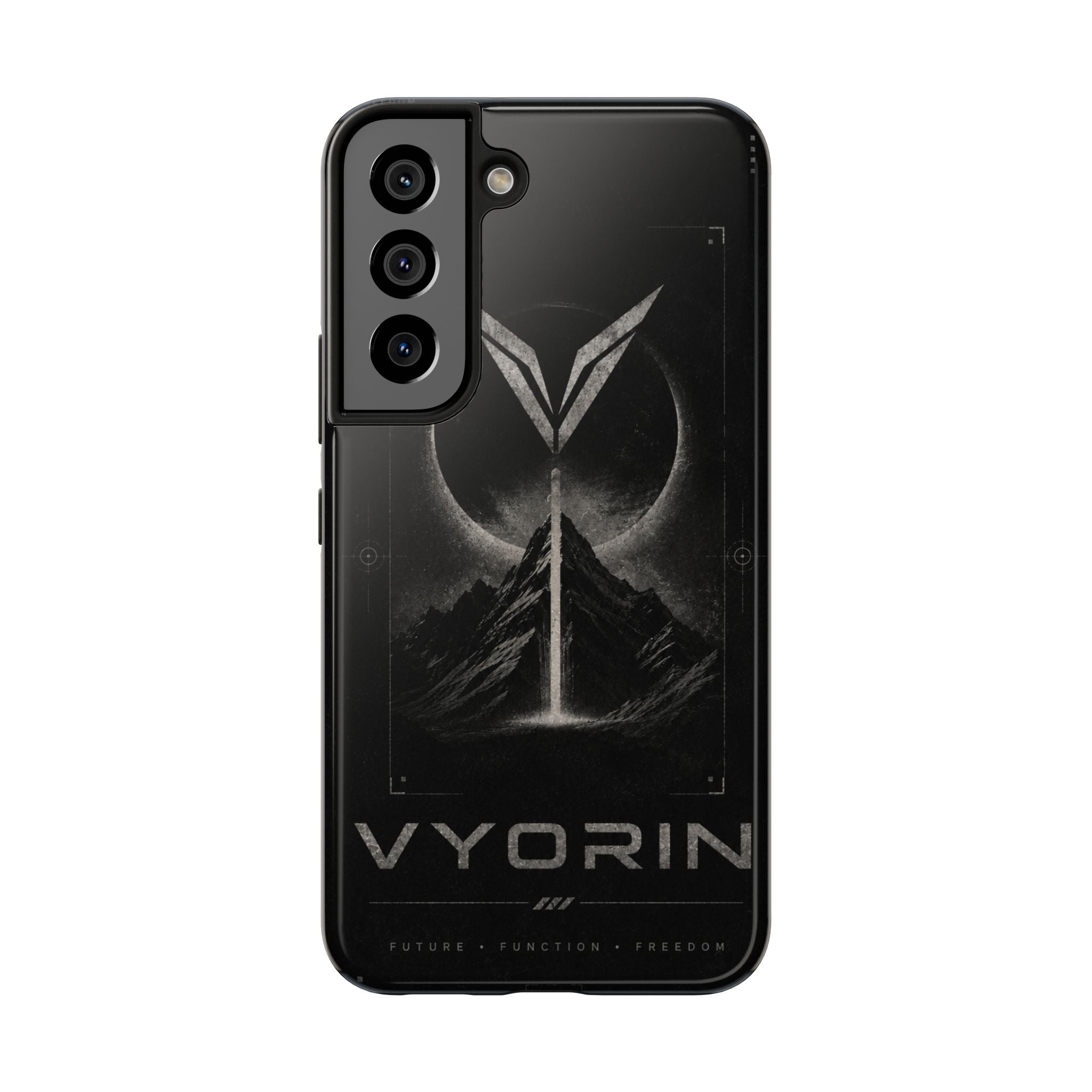 Vyorin Mountain Emblem Tough Phone Case — Dark Sci‑Fi Protection