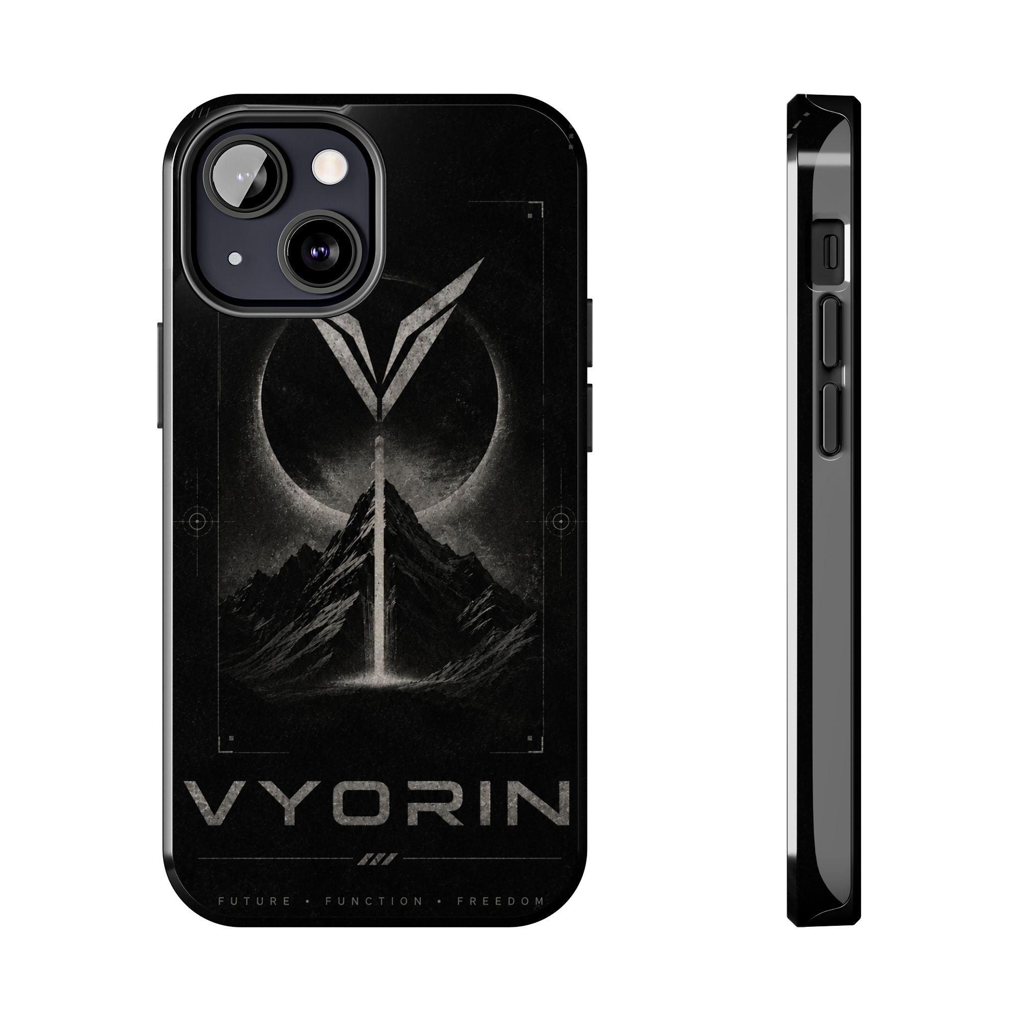 Vyorin Mountain Emblem Tough Phone Case — Dark Sci‑Fi Protection