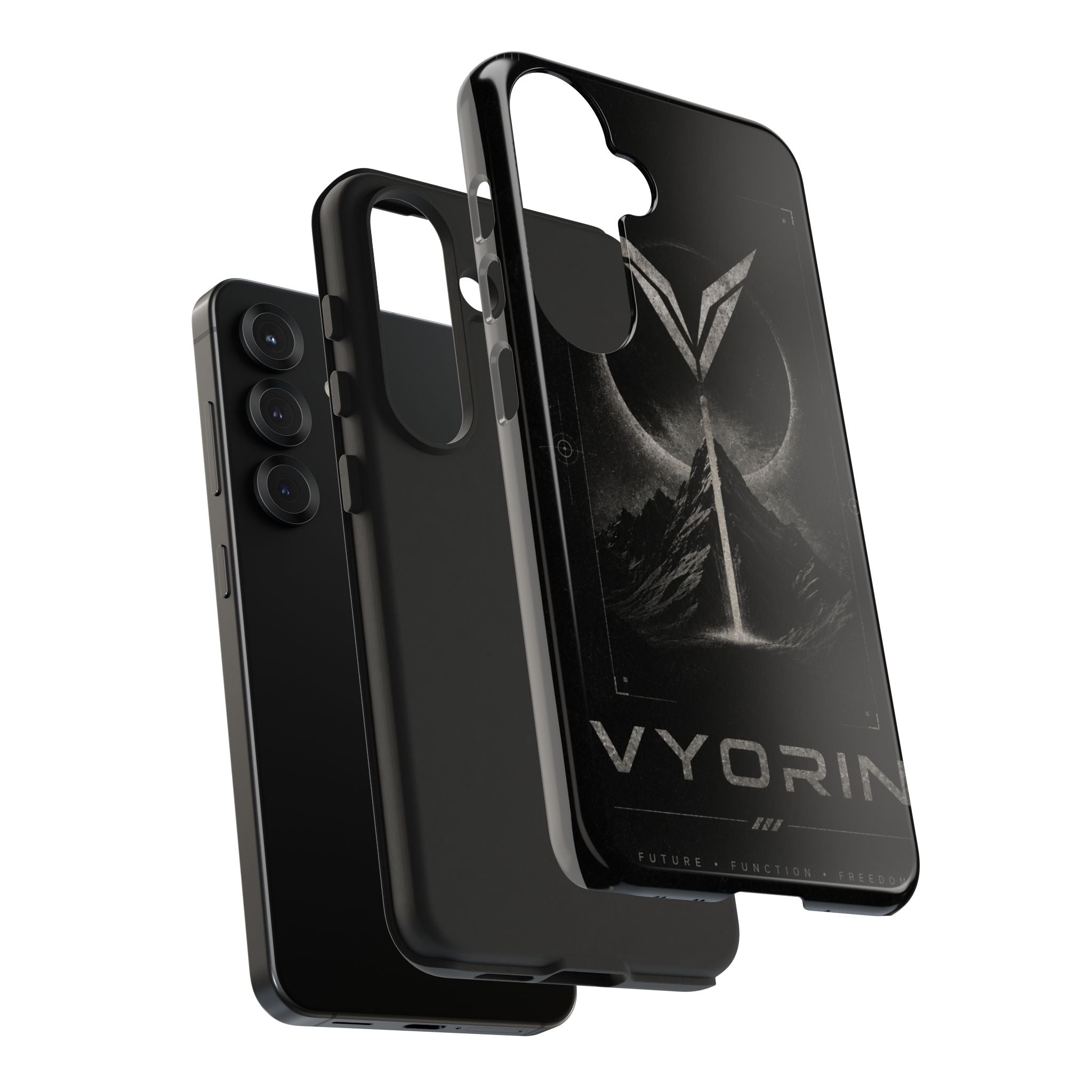 Vyorin Mountain Emblem Tough Phone Case — Dark Sci‑Fi Protection