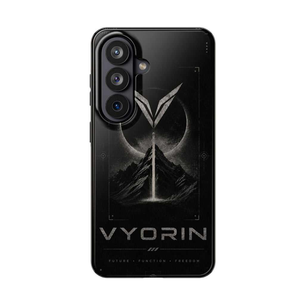Vyorin Mountain Emblem Tough Phone Case — Dark Sci‑Fi Protection