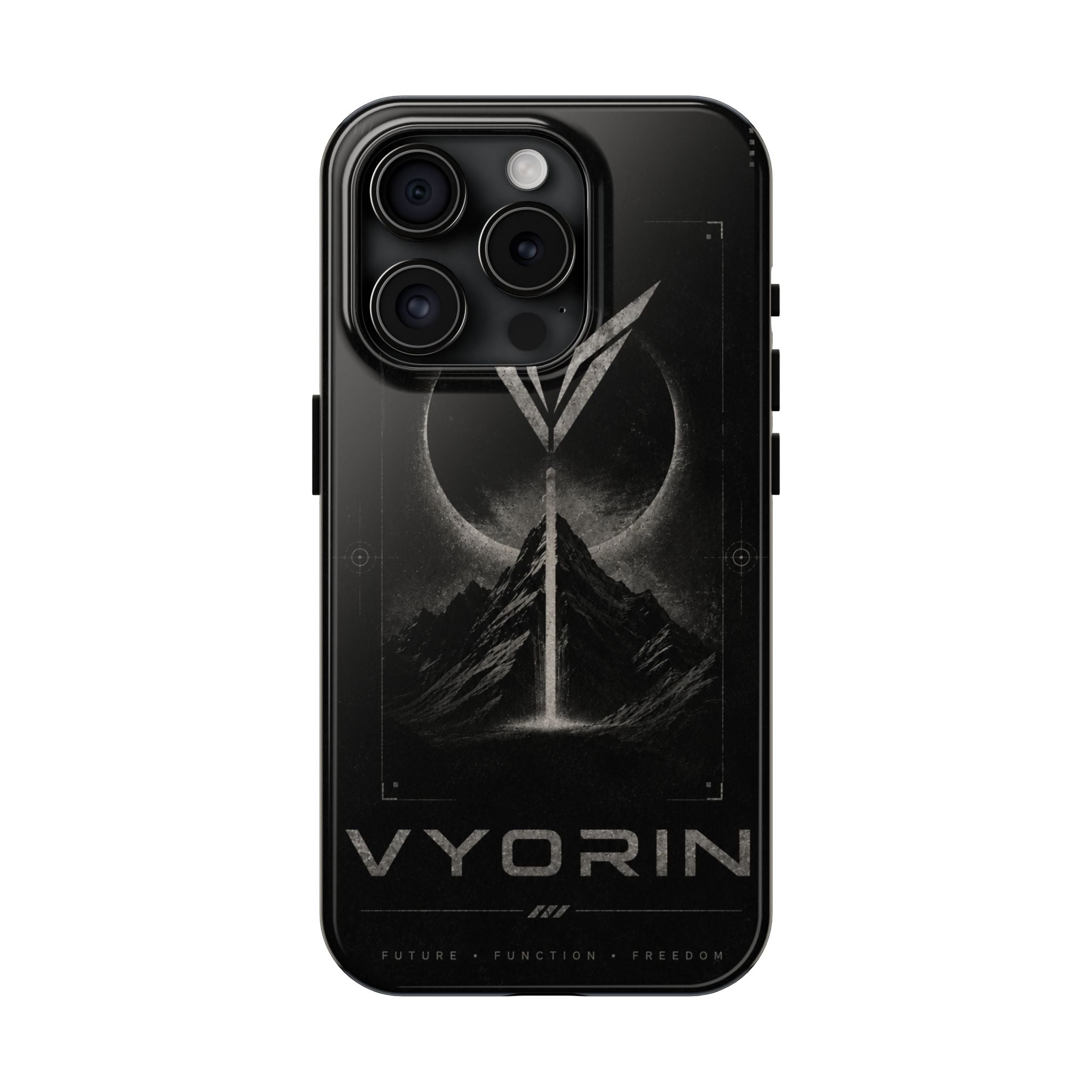 Vyorin Mountain Emblem Tough Phone Case — Dark Sci‑Fi Protection