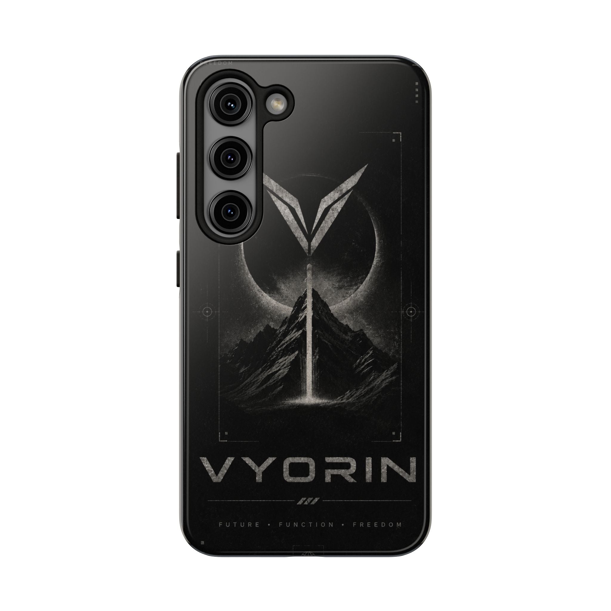 Vyorin Mountain Emblem Tough Phone Case — Dark Sci‑Fi Protection