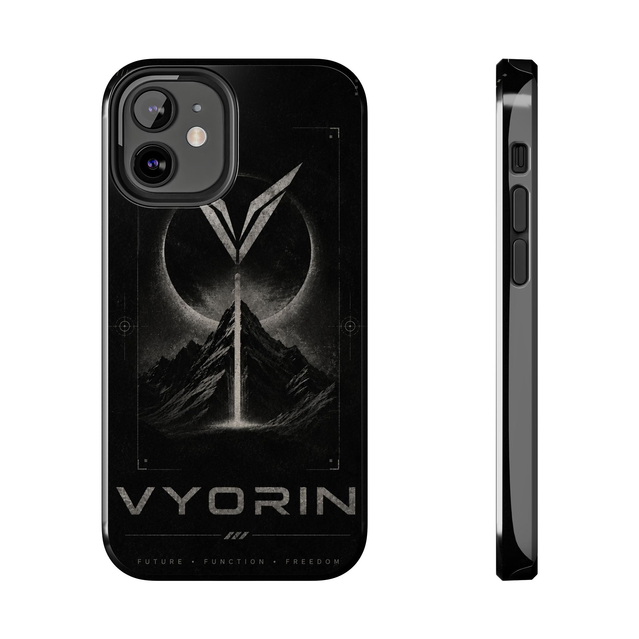 Vyorin Mountain Emblem Tough Phone Case — Dark Sci‑Fi Protection
