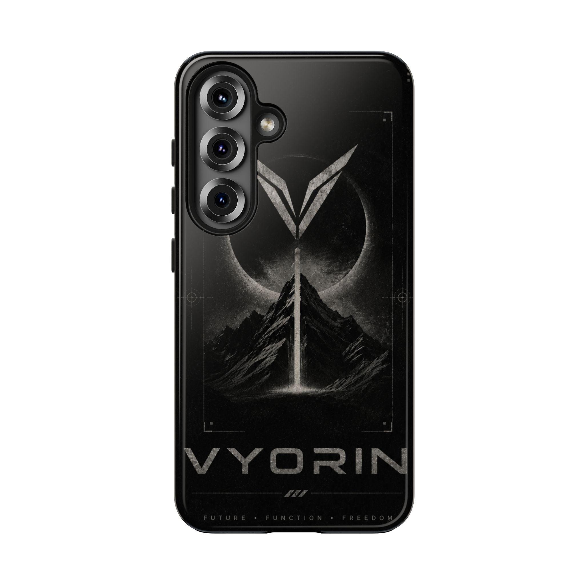 Vyorin Mountain Emblem Tough Phone Case — Dark Sci‑Fi Protection