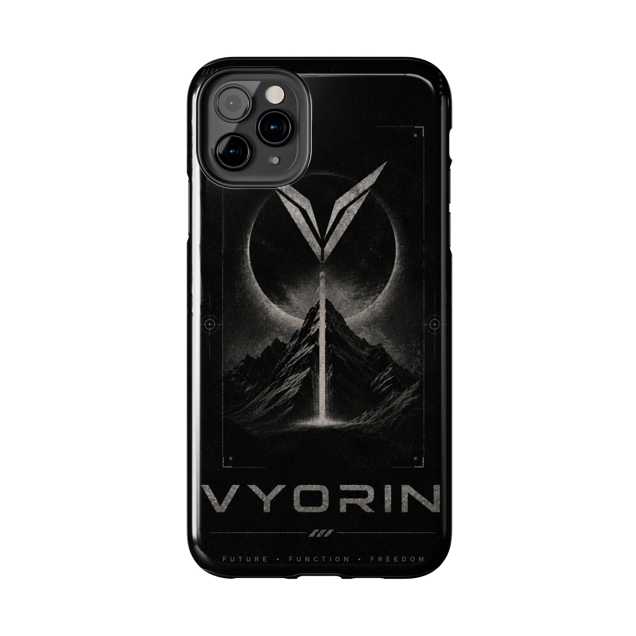 Vyorin Mountain Emblem Tough Phone Case — Dark Sci‑Fi Protection