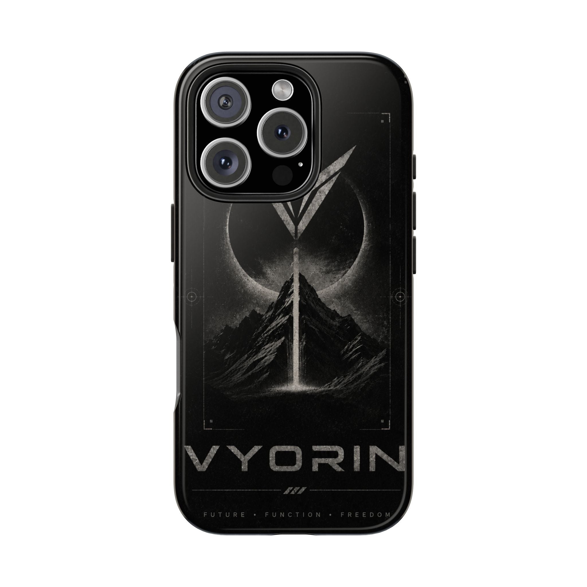 Vyorin Mountain Emblem Tough Phone Case — Dark Sci‑Fi Protection
