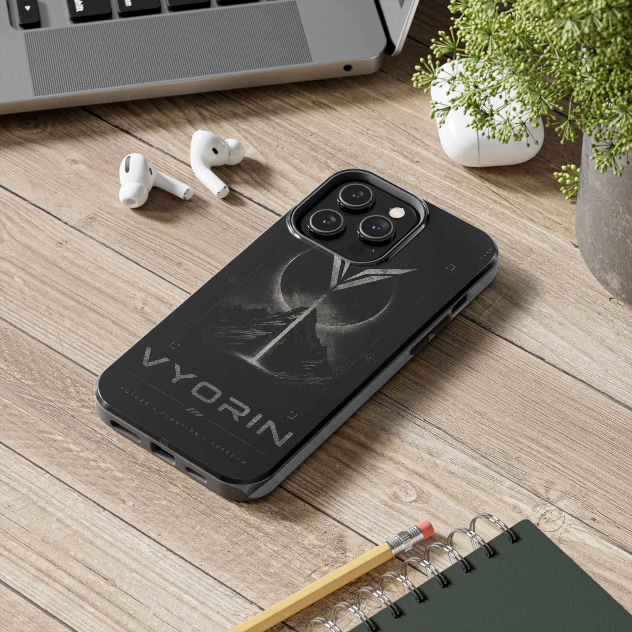 Vyorin Mountain Emblem Tough Phone Case — Dark Sci‑Fi Protection