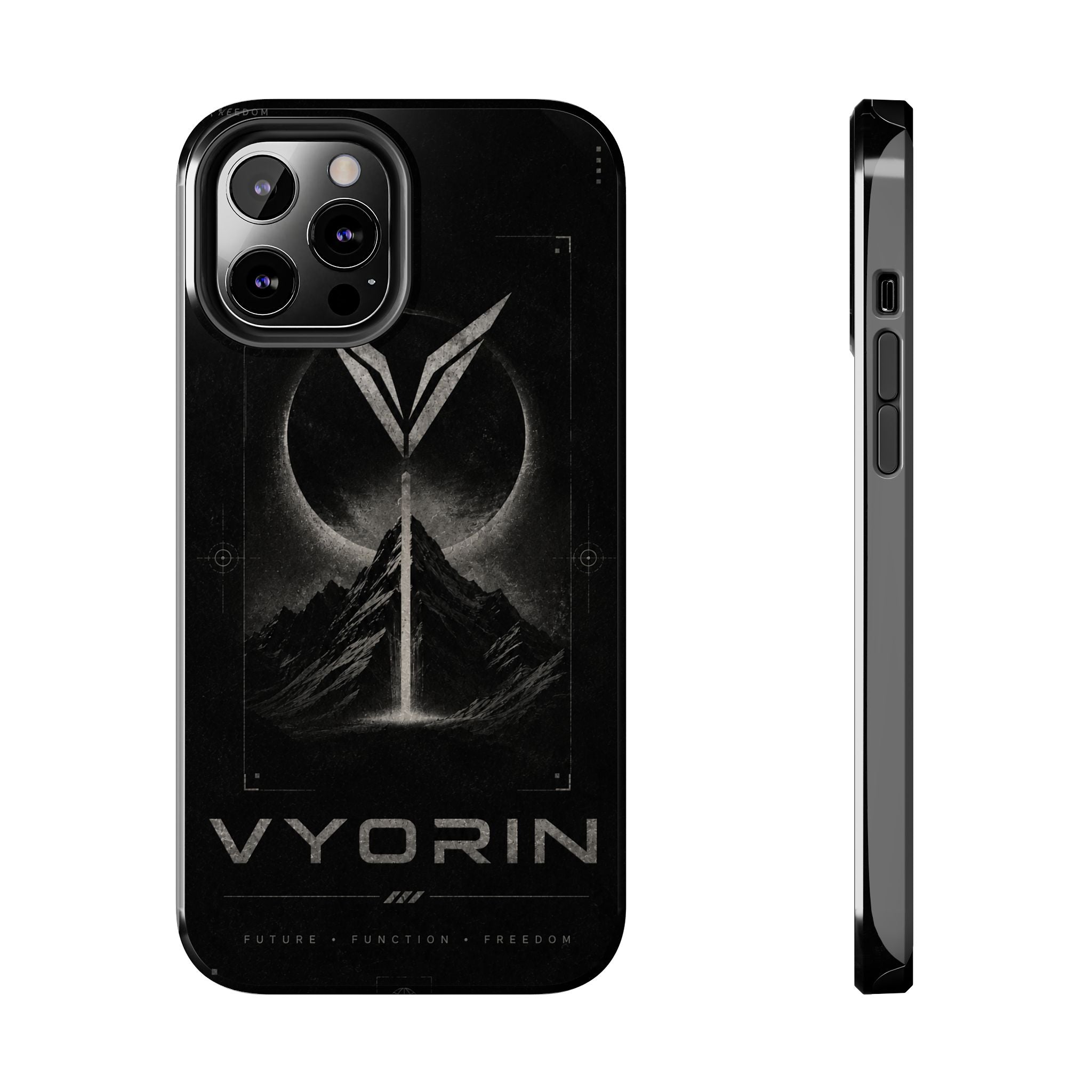 Vyorin Mountain Emblem Tough Phone Case — Dark Sci‑Fi Protection