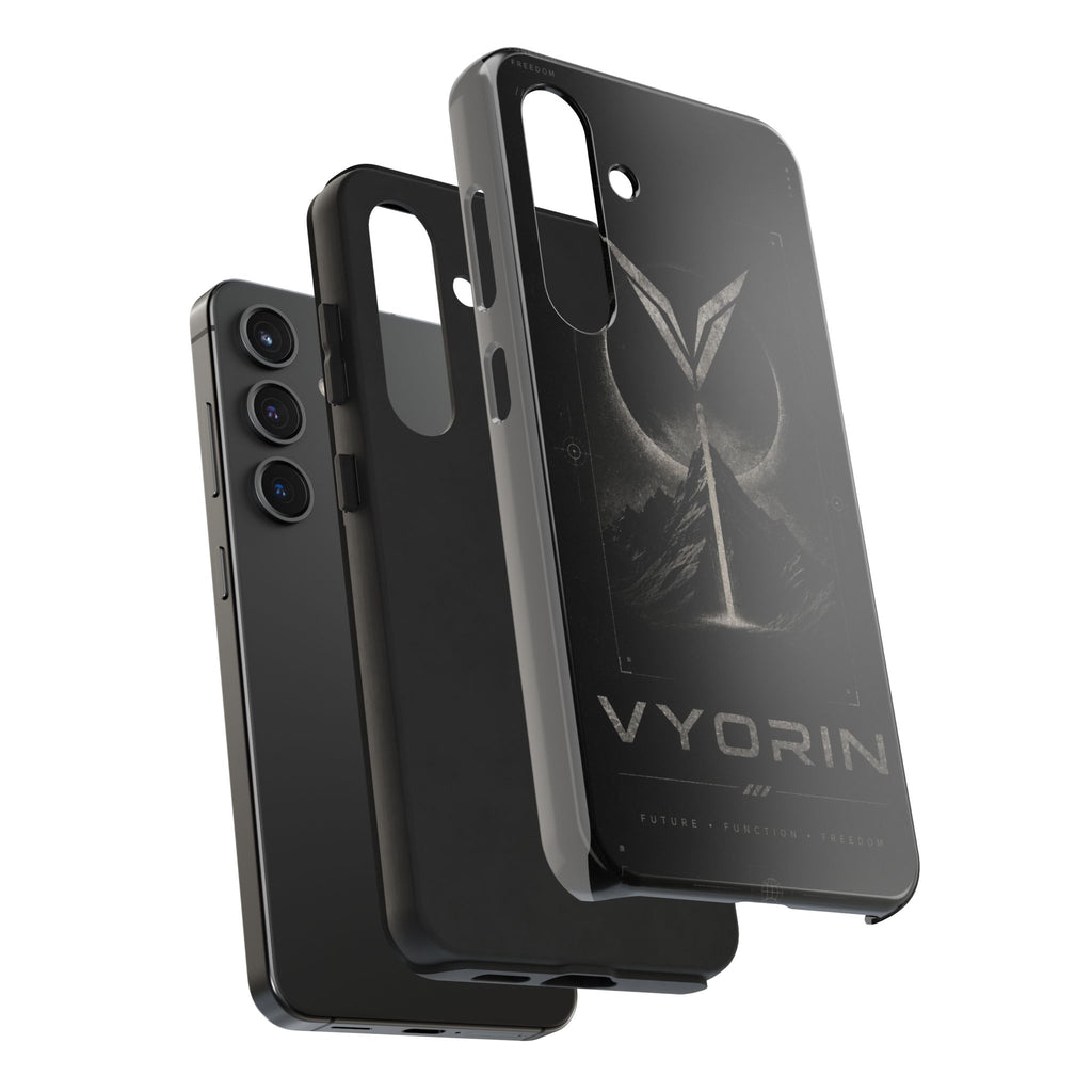 Vyorin Mountain Emblem Tough Phone Case — Dark Sci‑Fi Protection