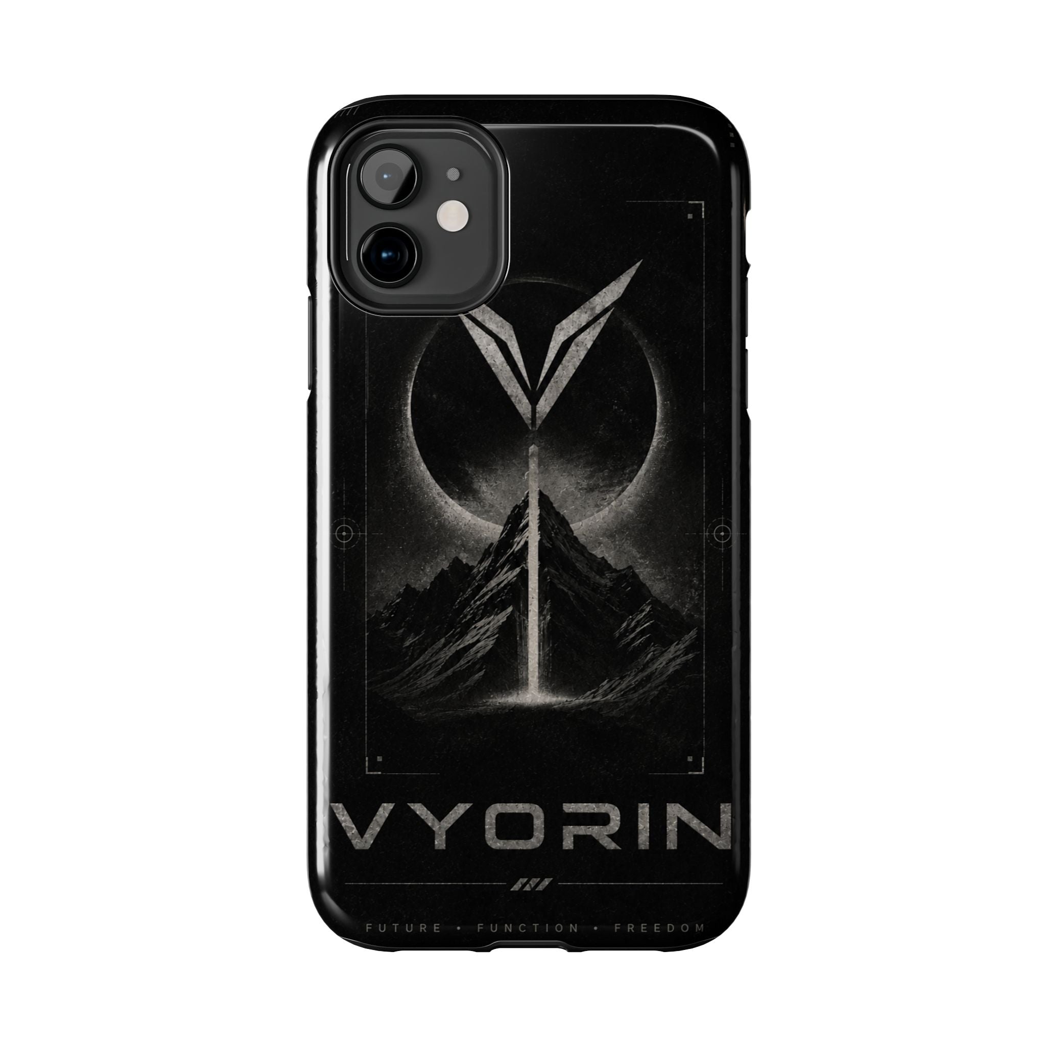 Vyorin Mountain Emblem Tough Phone Case — Dark Sci‑Fi Protection