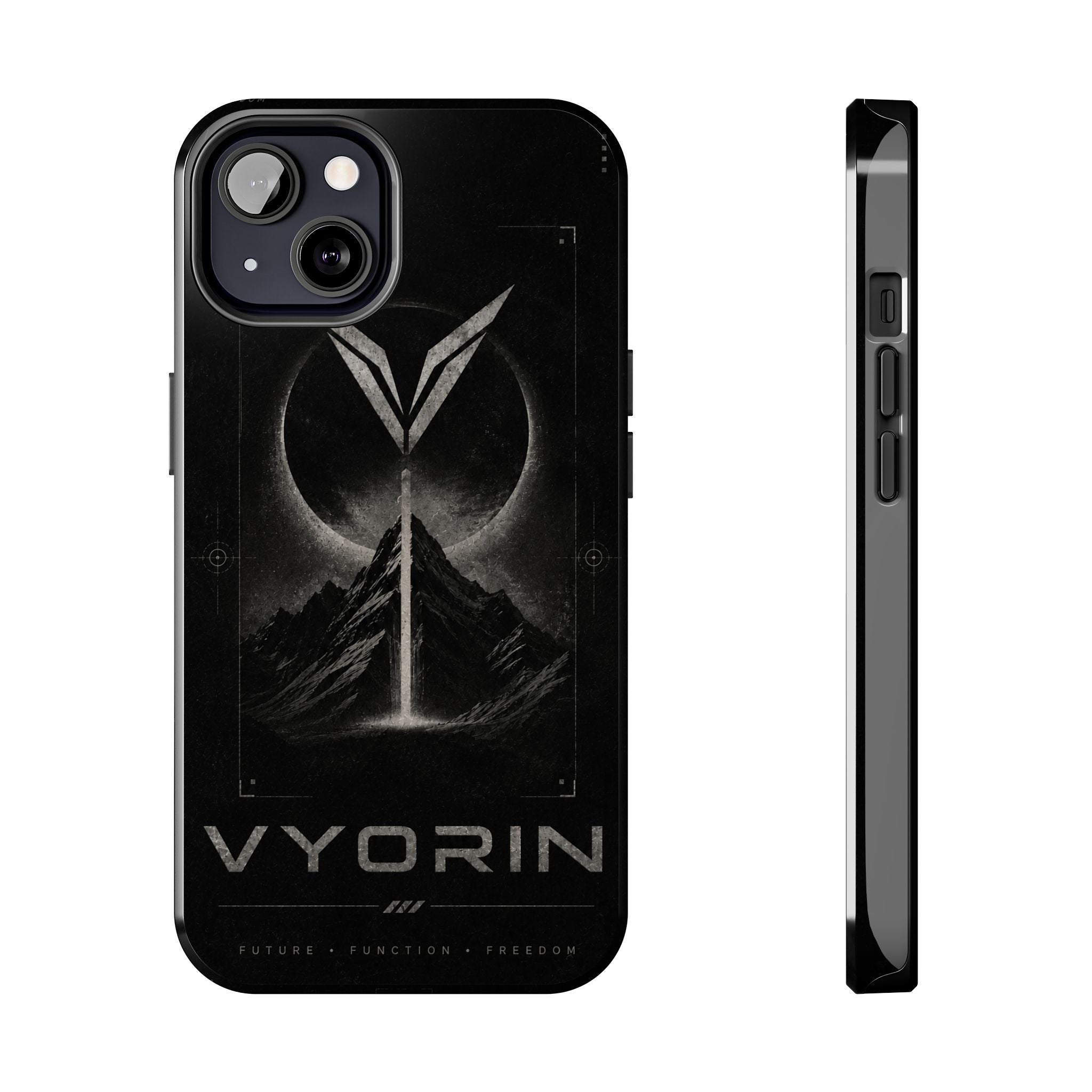 Vyorin Mountain Emblem Tough Phone Case — Dark Sci‑Fi Protection