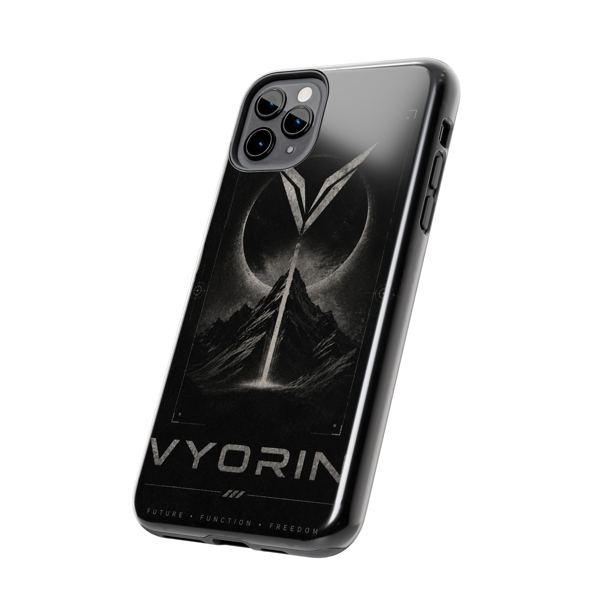 Vyorin Mountain Emblem Tough Phone Case — Dark Sci‑Fi Protection